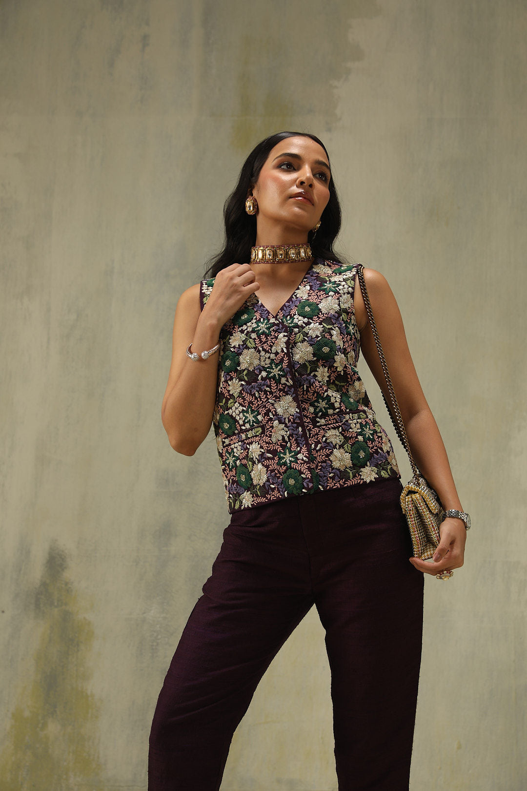 SIMAYA : Embroidered Jacket and Pants Set