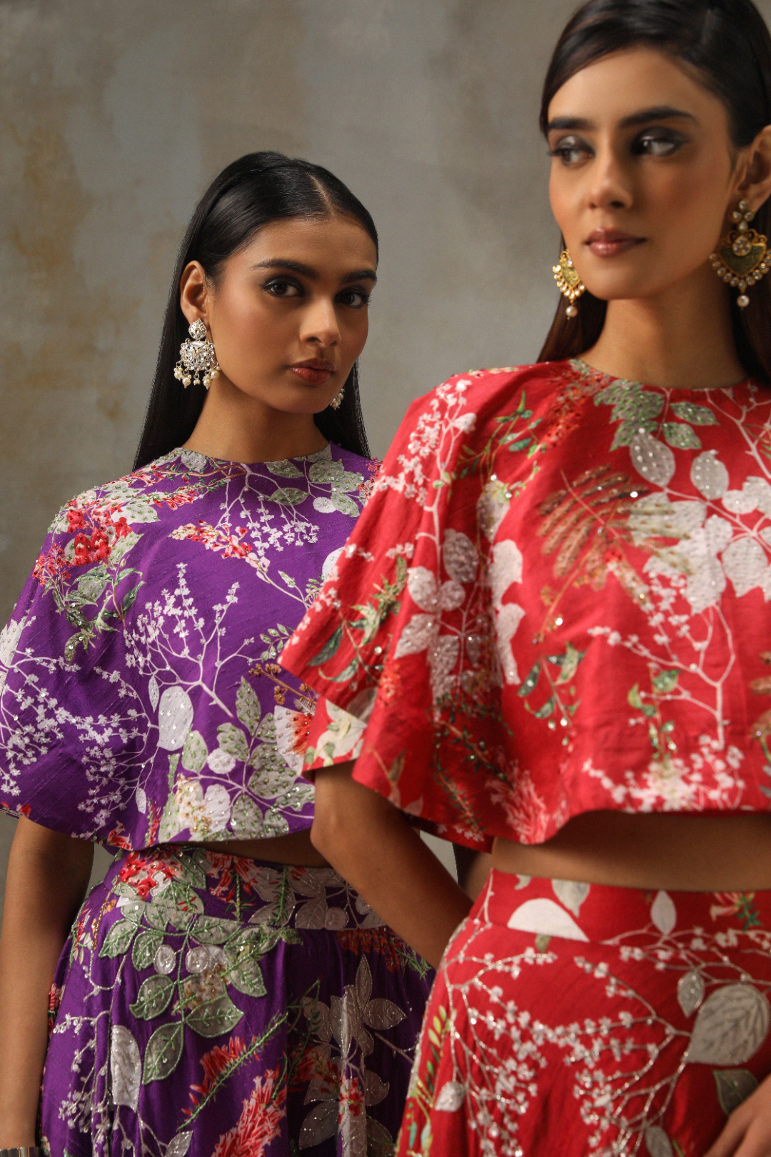 Purple Floral Lehenga with Cape