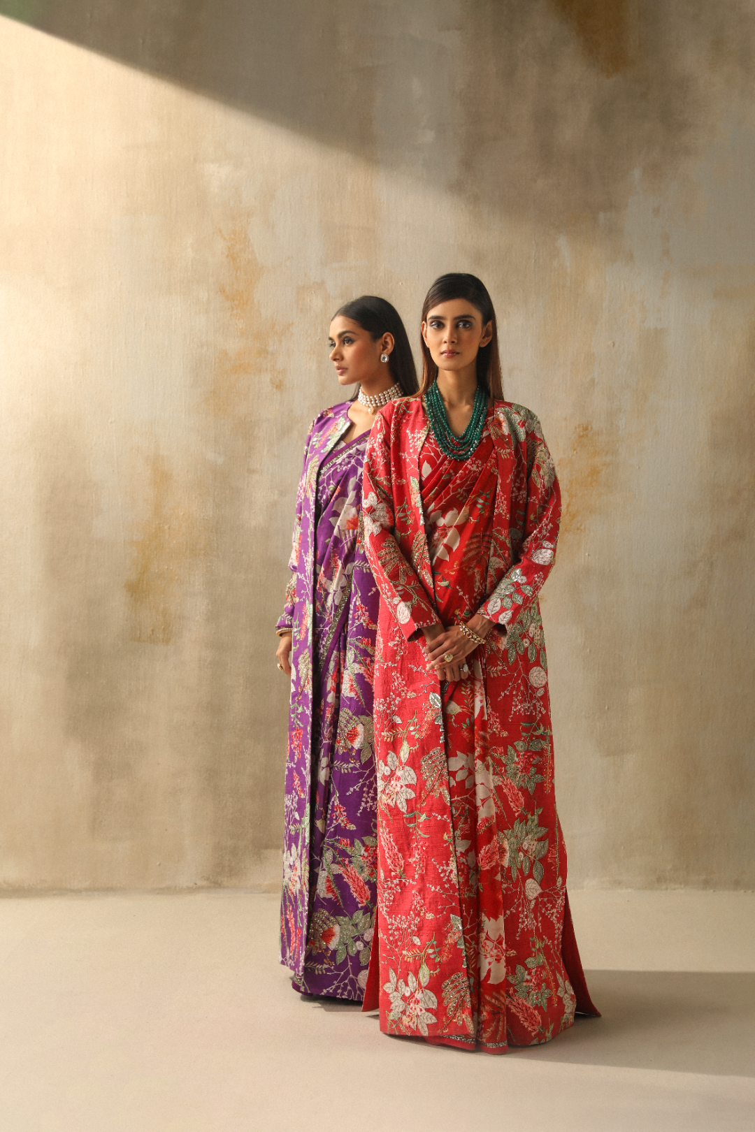 Stunning Printed Saree with Blouse and Long Jacket