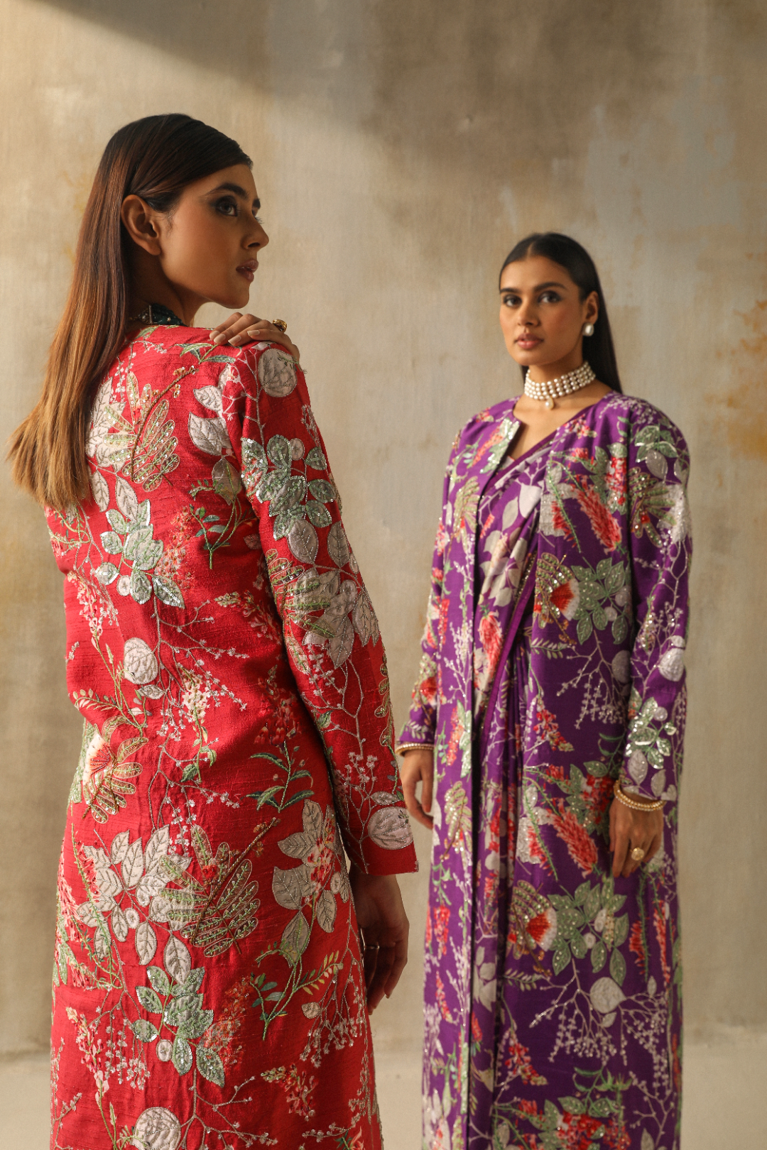 Stunning Printed Saree with Blouse and Long Jacket