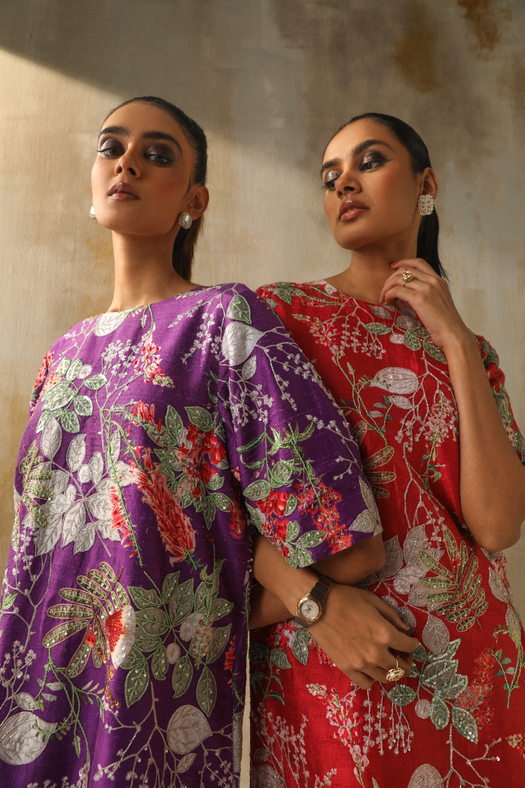 Purple Floral embroidered dress