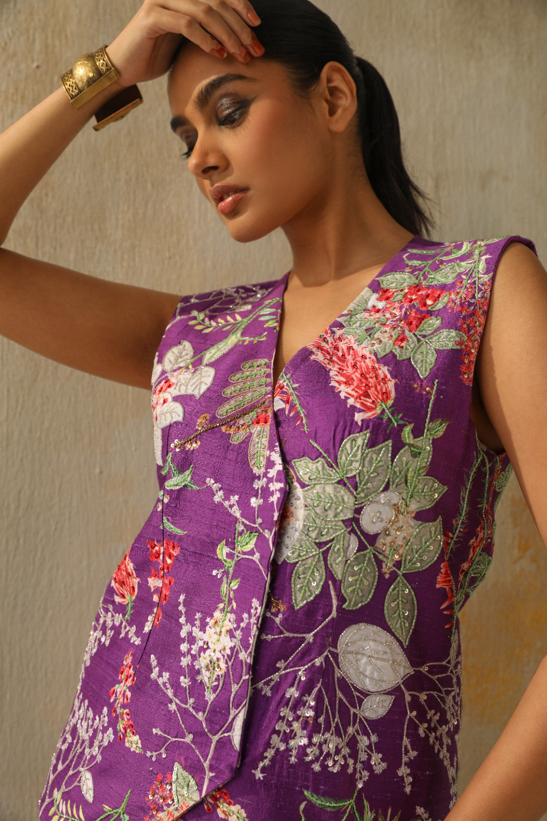 Purple Embroidered Waistcoat with Pants