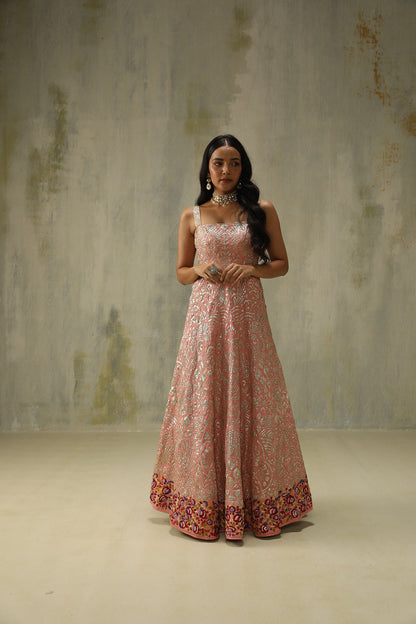 Saira : Embroidered Gown in Baby Pink