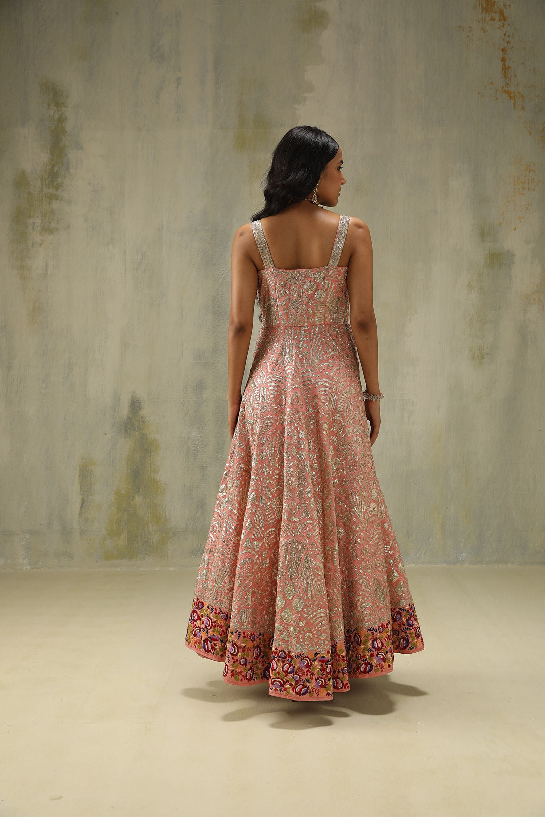 Saira : Embroidered Gown in Baby Pink