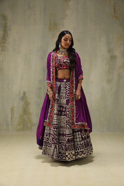 Sehaj : Embroidered Lehenga Set in Purple