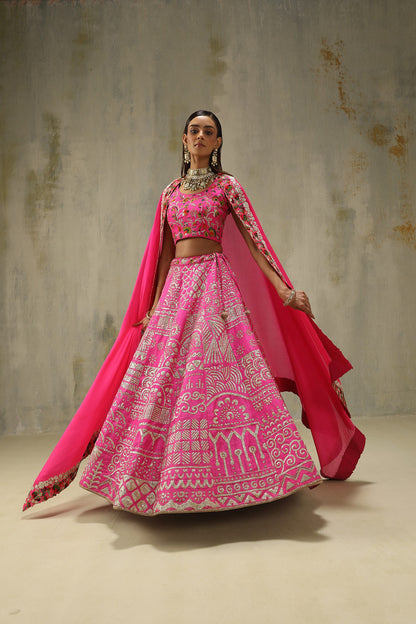 Parina : Embroidered Lehenga Set in Pink