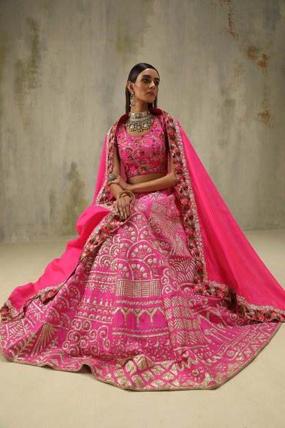 Parina : Embroidered Lehenga Set in Pink