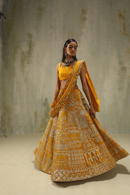 Sehaj : Embroidered Lehenga Set in Yellow