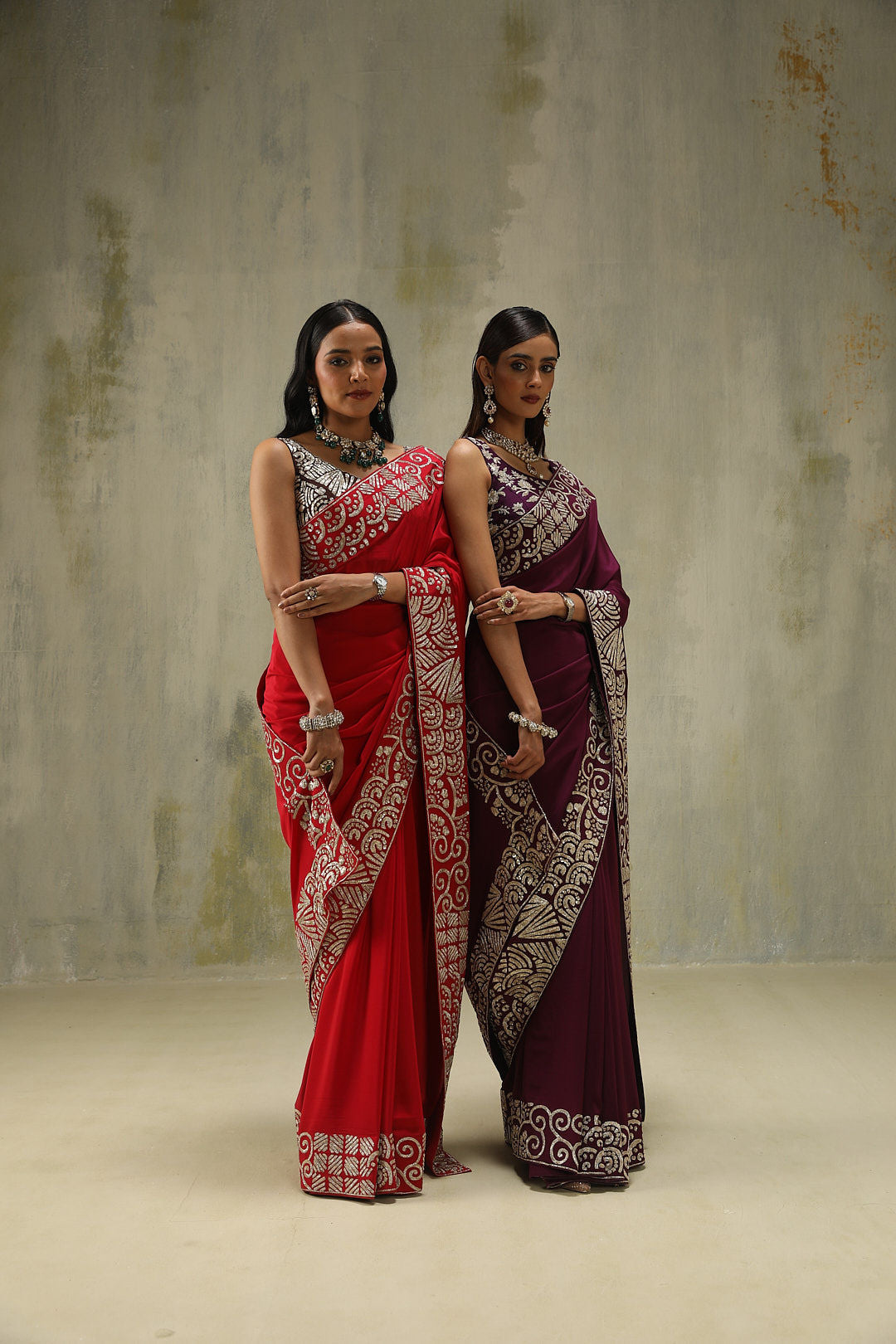 Noor : Embroidered Sari Set in Red