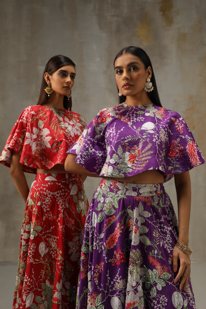 Purple Floral Lehenga with Cape